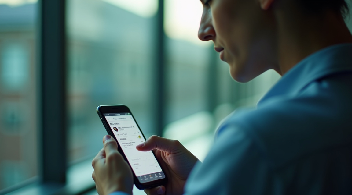 Pessoa pesquisando por um advogado especializado no celular com seriedade